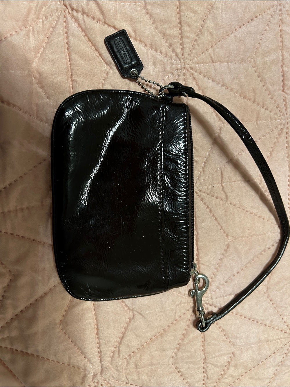 Coach Black Patent Leather Wristlet Clutch with Strap